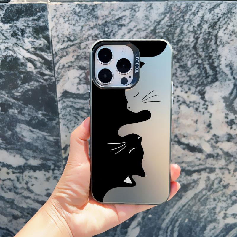 Coque de téléphone Mignonne Dessin Animé Chat Noir Pour iPhone 16 15 Pro Max Plus 14 13 12 11 Pro Max 13 Mini Anti-Choc Couverture Arrière Laser Funda
