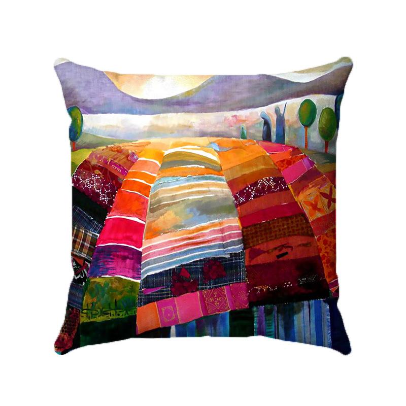 Creative Colorful Oil Painting Landscape Digital printing short plush pillow covers for car sofa office cushion cover home goods