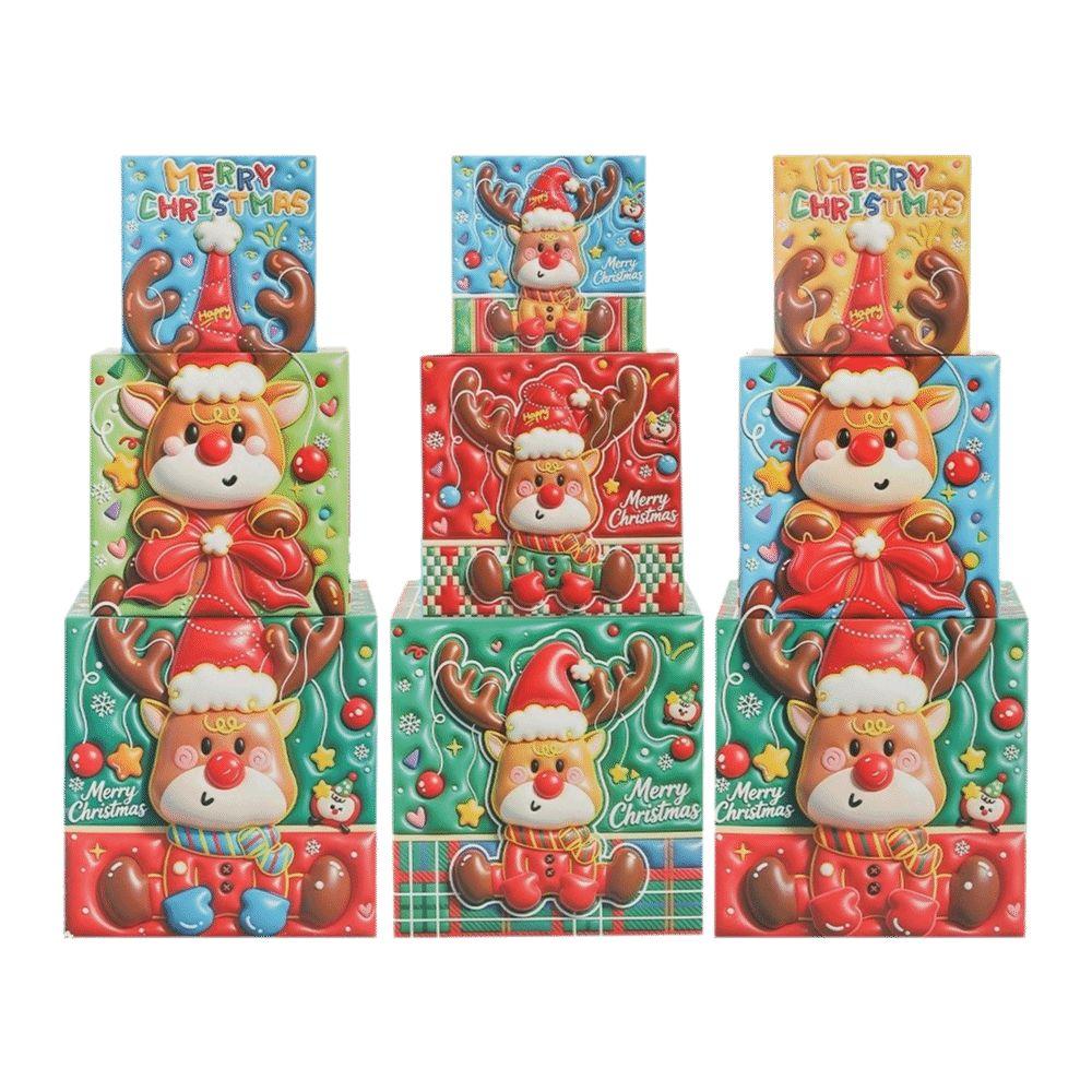 3pcs Snowman Christmas Gift Box Colorful Xmas Decor Funny Paper Candy Box Holiday Party