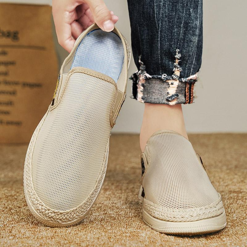 Men Casual Sport Shoes Light Sneakers Outdoor Breathable Mesh Black Running Shoes Athletic Jogging Tennis Shoes Half Slippers