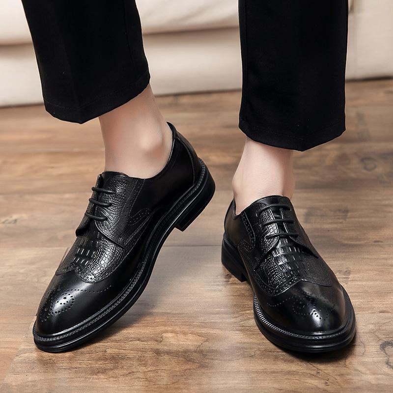 2025 Foreign Trade Brock Korean Edition Trend Small Leather Shoes Men's Leather Shoes Men's British Style Business Casual Suit Brown