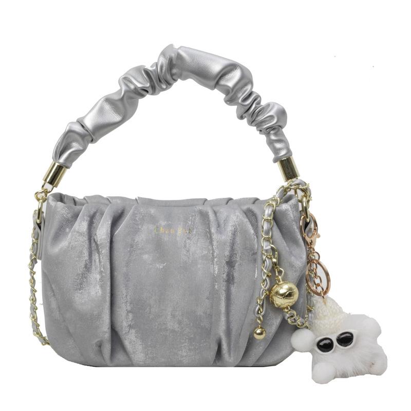 

Новая сумка Женская модная сумка-мессенджер Универсальная повседневная сумка на плечо с цепочкой Однотонная портативная плиссированная сумка серый