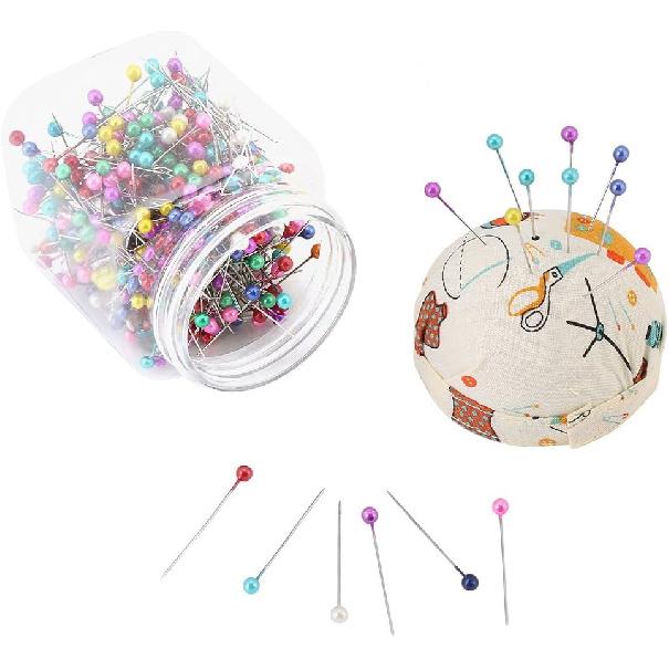 500Pcs Bottle Multicolor Straight Pins Beads Needles Quilting Pins Fabric Covered Pin Cushion Bottle Sewing Craft