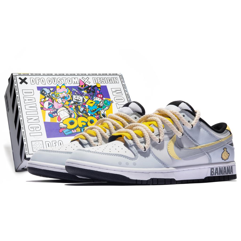 Nike Dunk Low Slip Resistant Abrasion Resistant Low top Skateboard Shoes GS Blue Gray Yellow CW1590-100(TeamM-S-BOX)