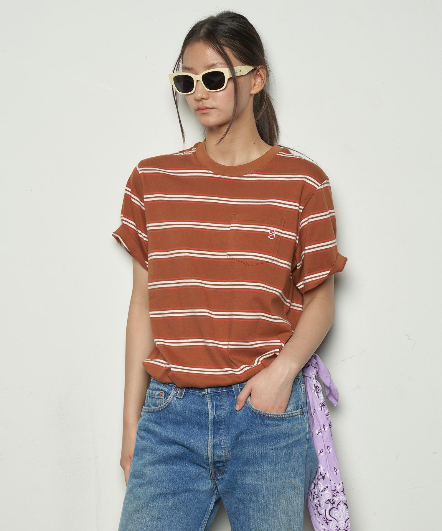 Sai Multi Stripe Tee Brown Brown