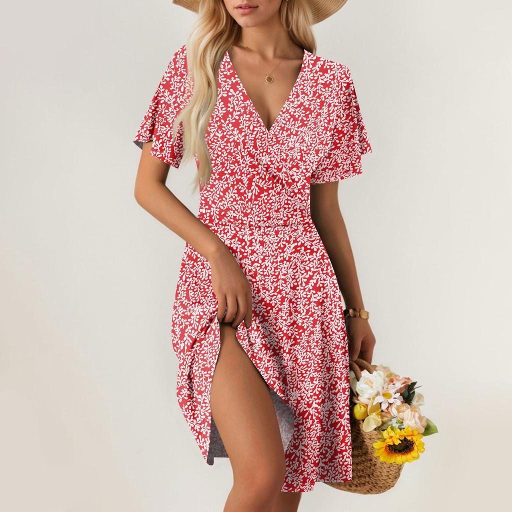 Women's Summer Dress Loose Beach Vacation Casual Deep V Neck Vest Dress Elegant Shirt Dress