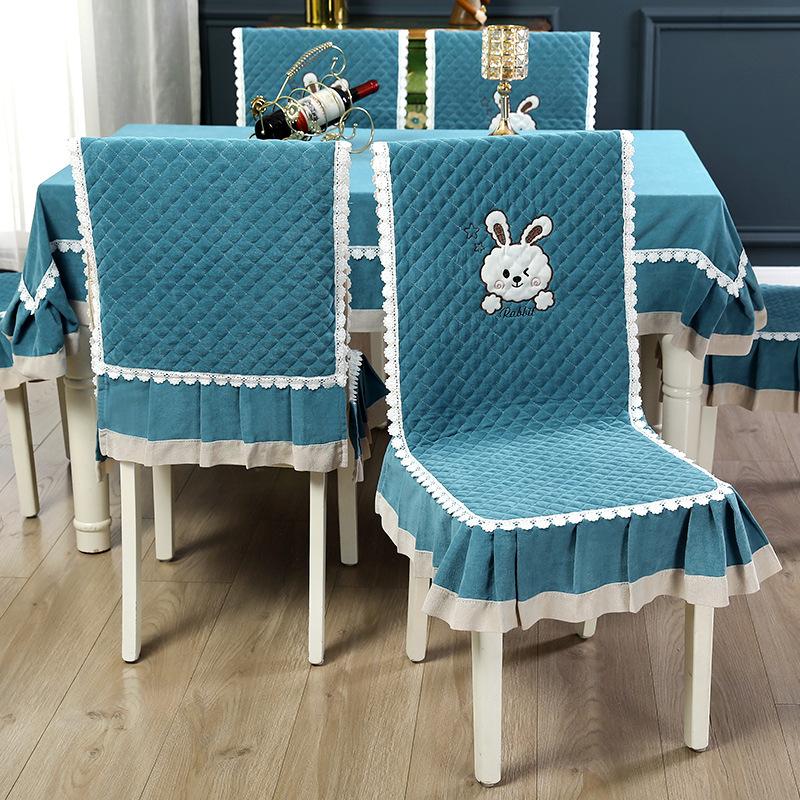 Thickened Chair Cover Solid Color Plaid Cartoon Pattern Soft Stain-Resistant Dining Cover Home Washable Odorless Chair Protector