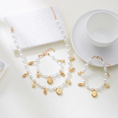 Bohemian Starfish Conch Pendant Necklace Bracelet Women Pearl Beads Chain Choker Jewelry Summer Holiday Beach Gift