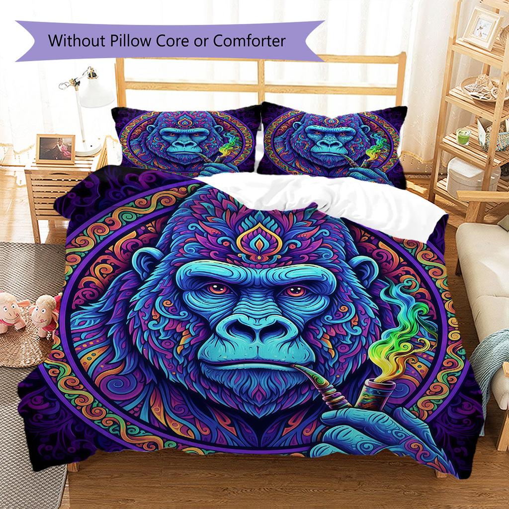 Psychedelic Animals Pattern Bedding Quilt Set Quilt Cover Pillowcase Home Decoration Birthday Gift (1 * Duvet Cover + 2 * Pillowcase, Without Core)