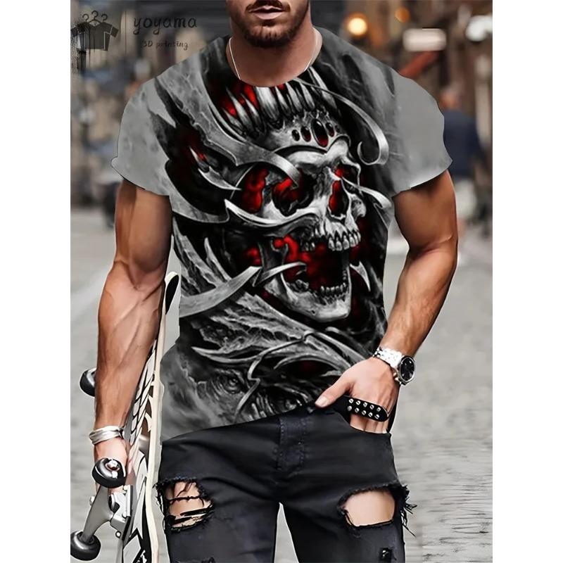 New Men's Horror Skull Print T-Shirt 3D  O-Neck Short Sleeve Fashion Oversized T-Shirts Men's Summer Street Clothing