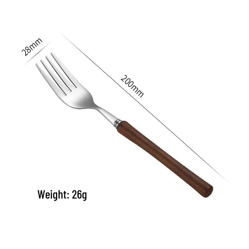 4-Piece High-End Stainless Steel Cutlery Set with Wooden Handles: Includes Knife, Fork, Spoon, and Teaspoon for Western Cuisine.