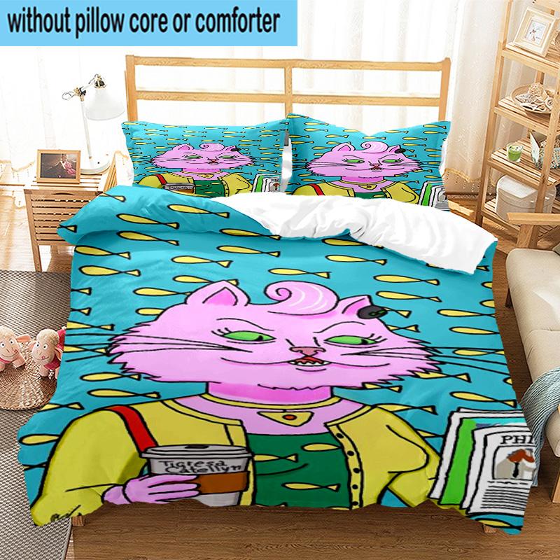 3PCS Pink Cat Man Horse 3pcs Bedding,Including 3PCS Duvet Cover And 2pcs Pillowcases Perfect for Christmas,Ideal for Bedroom, Dormitory