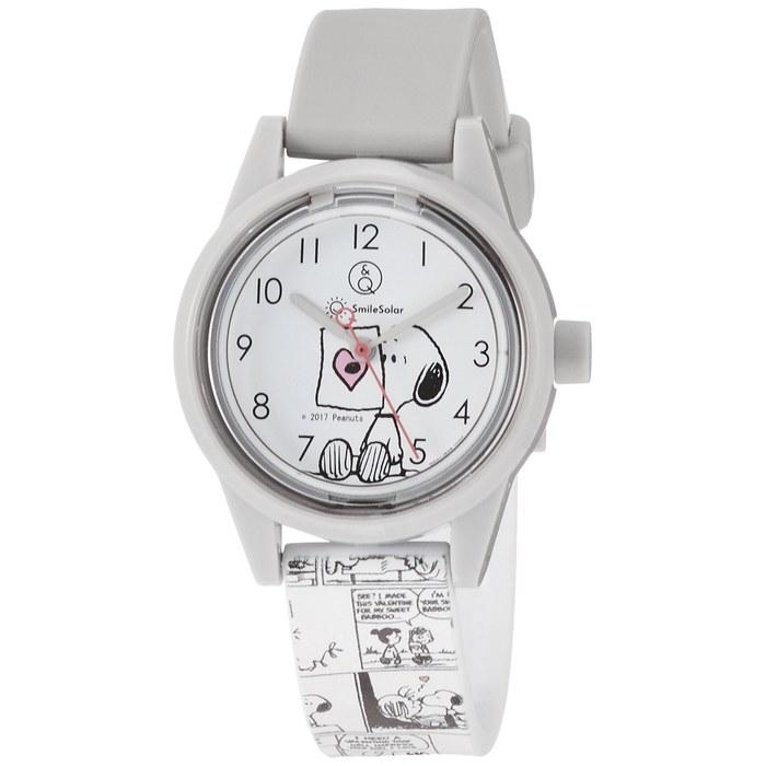 Q&Q SmileSolar Watch Solar Analog Snoopy Waterproof Urethane Strap RP01-808 Comic White/Gray