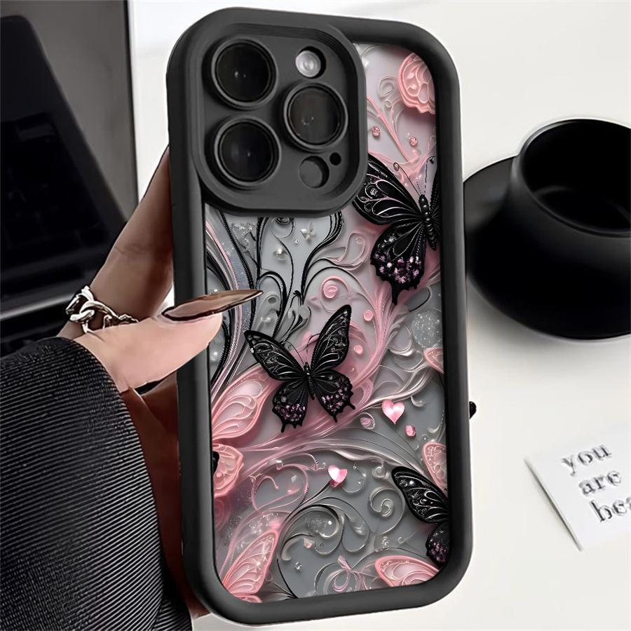 Black Butterfly Pattern Case for iPhone 17 Pro Max 11 16 17e Air 13 12 Pro 14 15 Plus Phone Cover