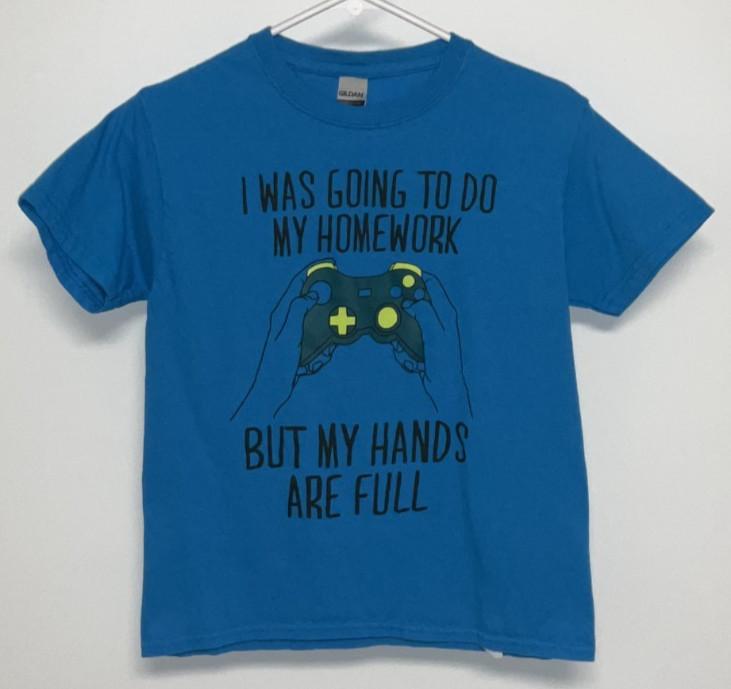 I Was Going To Do Homework Short Sleeve T-Shirt Youth Medium Blue XXL