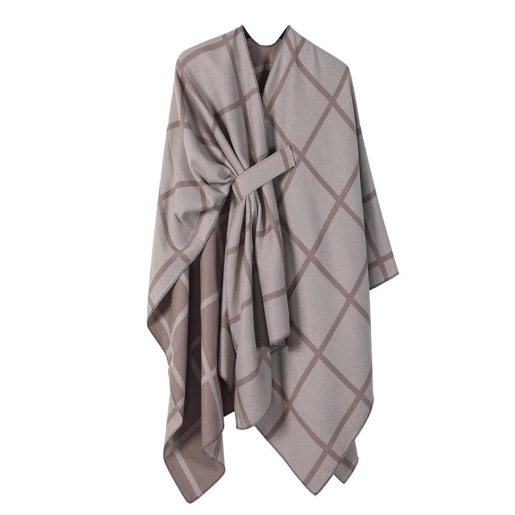 European & American Solid Color Imitation Cashmere Shawl Cape - Women's Autumn/Winter Warm Outerwear Scarf