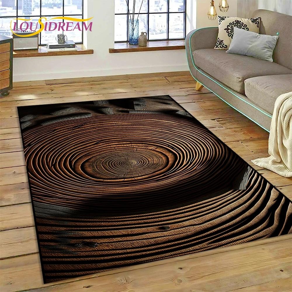 Color 3D Wood Grain Lines Rug Carpet for Living Room Bedroom Home Decor,Floor Mat Non-slip Decoration for Sofa Doormat Kid Gift