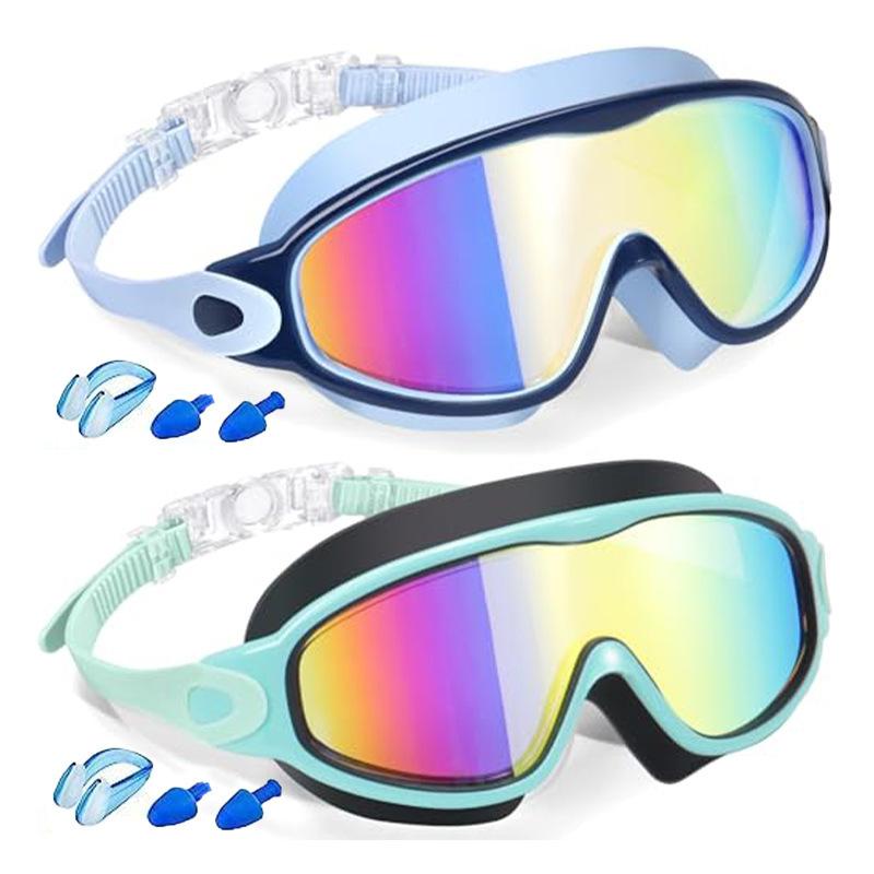 

Swim Goggles for Kids 3-15 with Earplugs Large Frame Anti-Fog/UV Swimming Goggles for Boys Girls Toddler чорний/синій