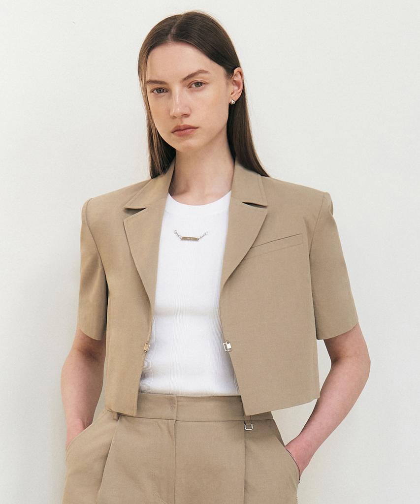 Artid Buckle Detail Linen Short Sleeve Jacket_Beige