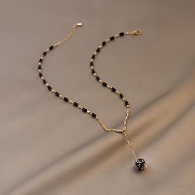 Women's Fashion Black Zircon Ball Pendant Necklace Party Luxury Necklace Girls Jewelry Accessories ZH