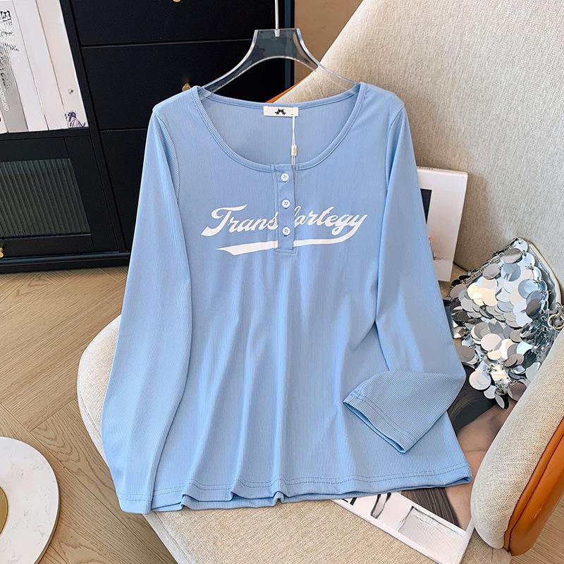 Plus Size Women's Long Sleeve Pullover Loose Spring and Autumn Round Neck Bottom Shirt