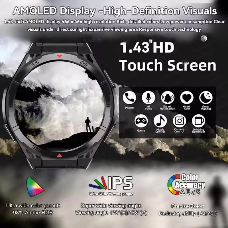 2025 Nowy Oryginalny Smartwatch GPS Ultra 466*466 HD Wyświetlacz AMOLED Sportowy Kompas Połączenia BT Wodoodporny IP69 Smart Bransoletka Dla HUAWEI