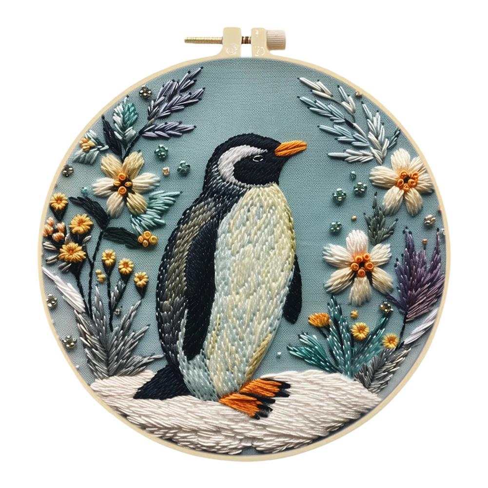 Animal Stamped Cross Stitch Embroidery Kits with Hoop Cloth Color Thread