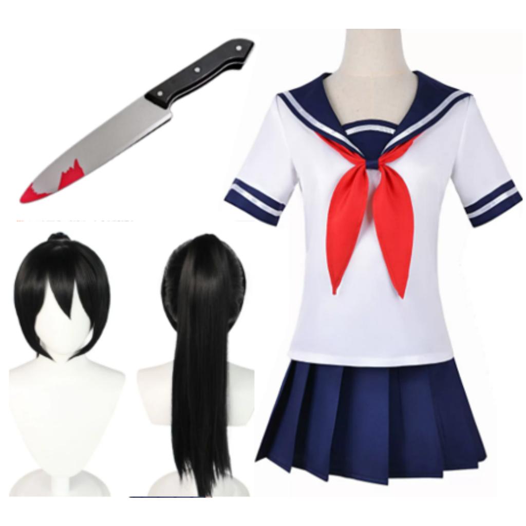 1. Game Yandere Simulator Ayano Aishi Cosplay Costume Yandere Chan Akademi High Sailor JK Uniform Full Outfit for Halloween Comic Con