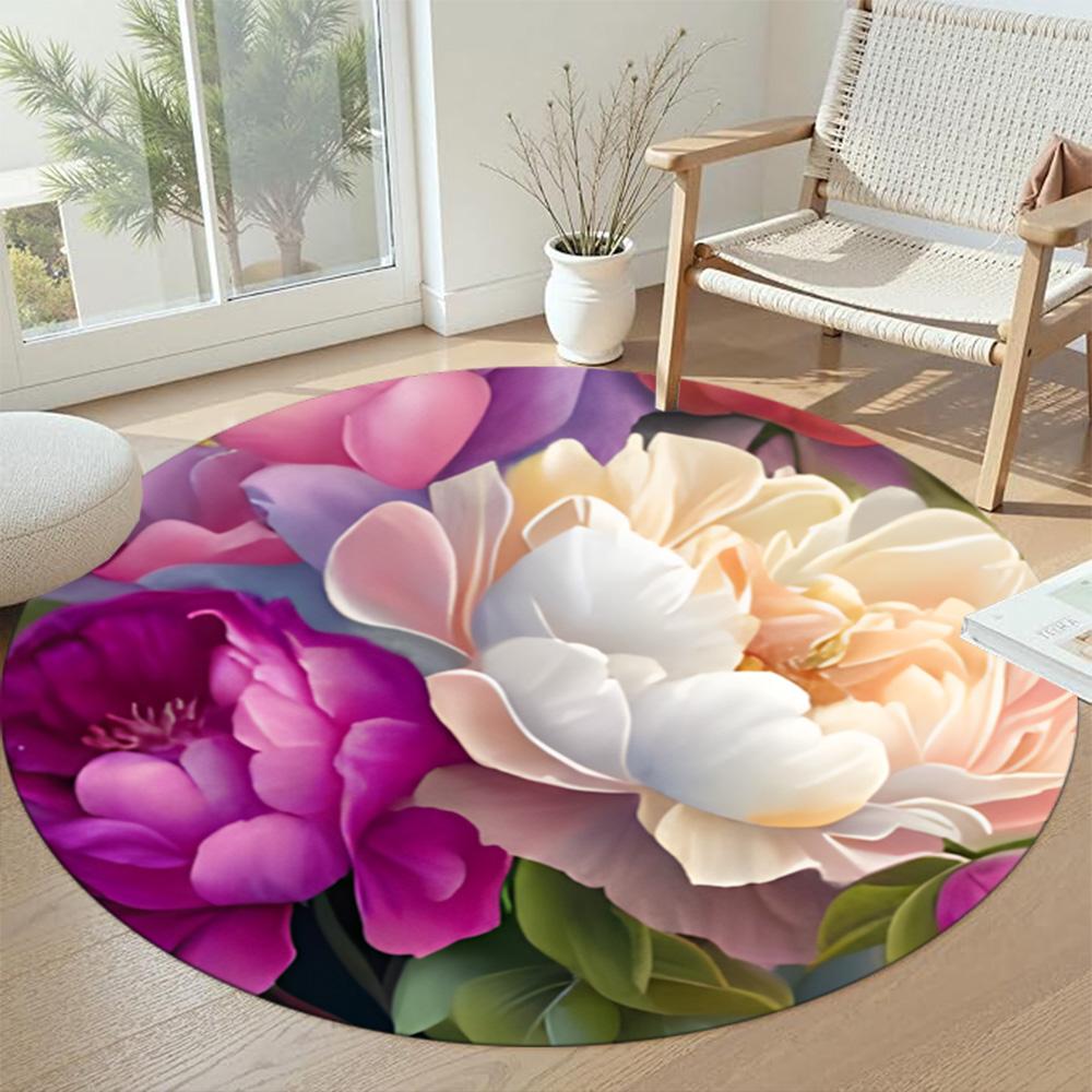 Flower Round Carpet Perfect for Bedrooms Dining Room Hallway Kitchen Anti-slip Round Rug Decorate Offices Perfect Birthday Christmas Gift Idea