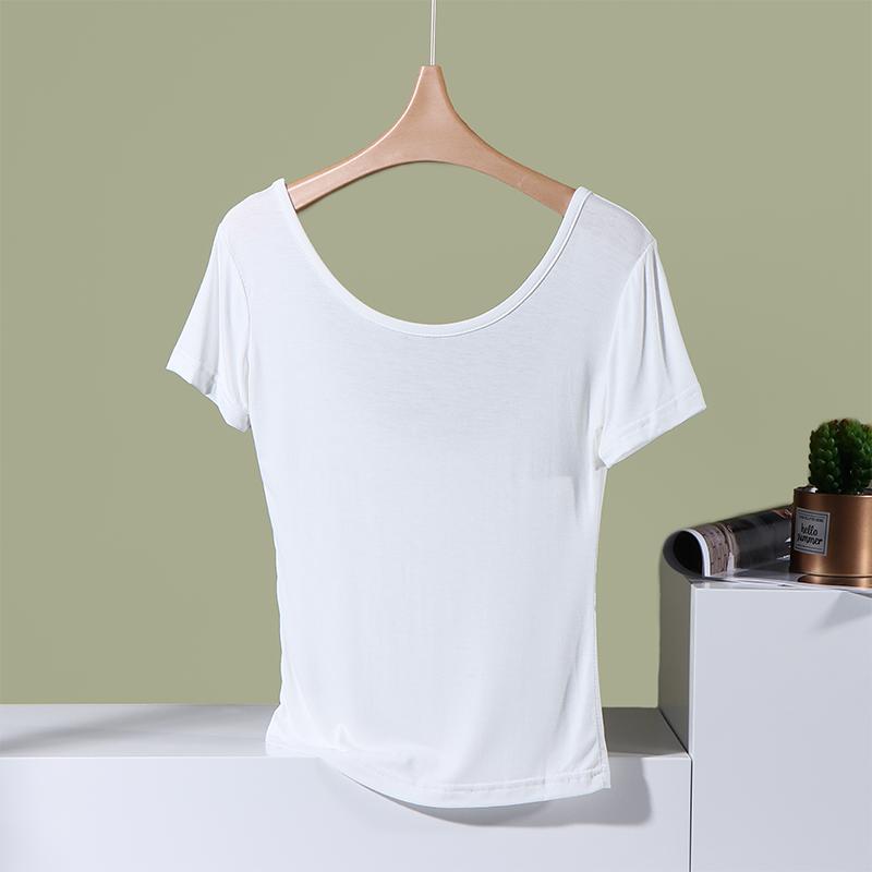 Backless Short Sleeved Beautiful Back T-shirt for Women In Summer Thin Slim Top with An Anti Penetration Base Underneath