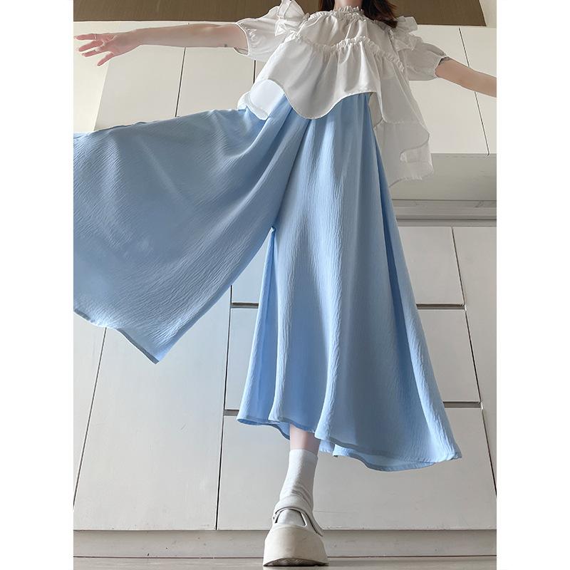 Half-length culottes women's new spring and autumn high-waisted thin and drape word pleated skirt loose casual wide-leg pants skirt