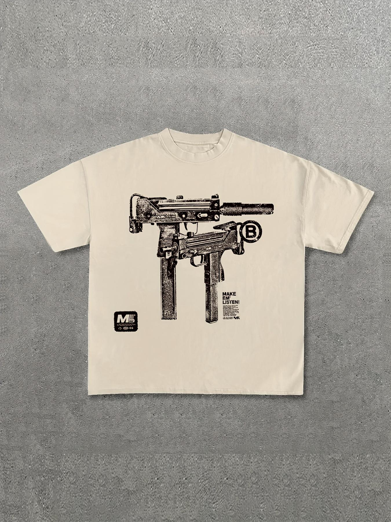 

Графическая хлопковая футболка с принтом схемы разборки оружия, летняя футболка с коротким рукавом и круглым вырезом, модный наряд 2025 Y2K, топы 4XL