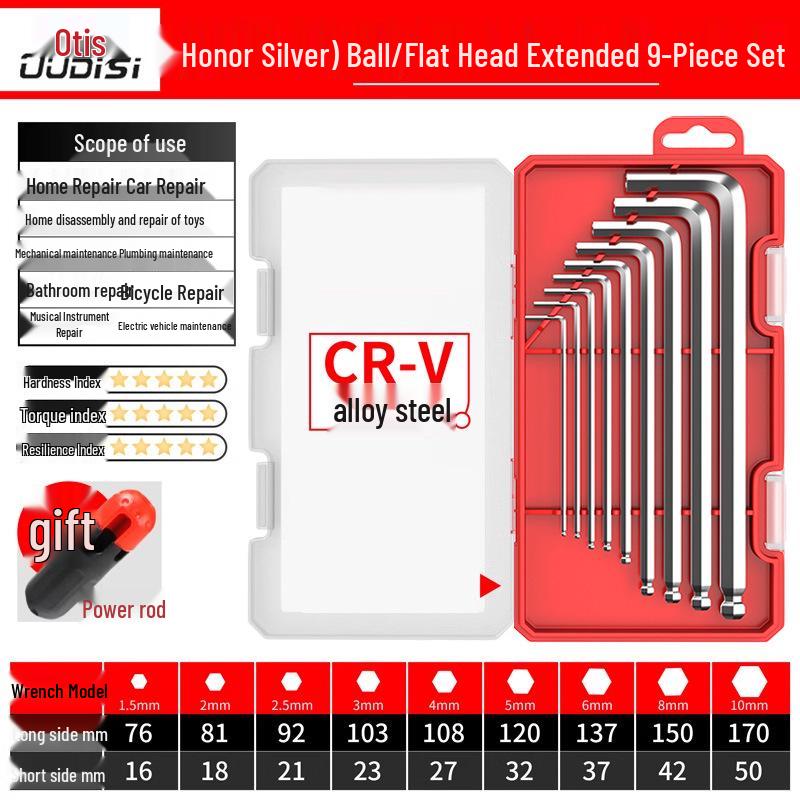 Torx Hex Key Set: 6-Point Screwdriver & Wrench Set with Extended Ball and Flat Head