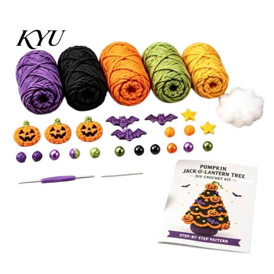 Materiały na Drzewko Świąteczne DIY Zestaw Szydełkowy na Halloween, Czarny Kot Dynia Wiedźma Rzemiosło Kapelusz Duch Zestaw do Tworzenia Rękodzieła do Dekoracji Domu, Wzory Ręcznie Robionych Prezentów