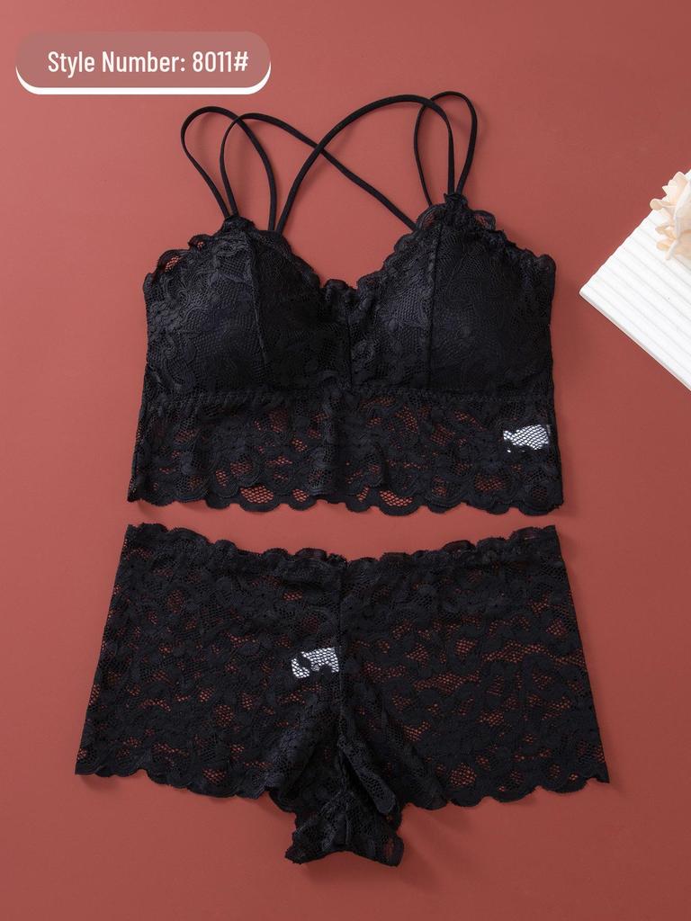 Women’s Sexy Lace Triangle Cup Bra & Panty Set - Wire-Free, Beautiful Back Design