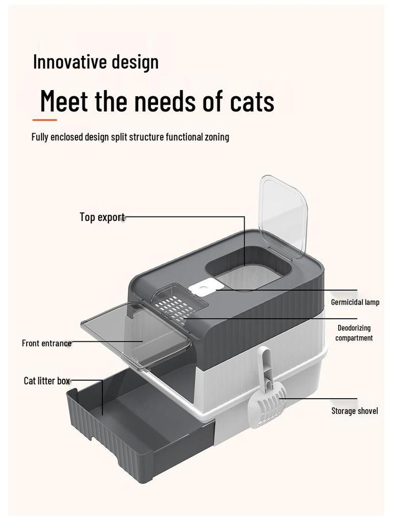 Extrem große, geschlossene Katzentoilette mit Schublade, Spritzschutz, Geruchsneutralisierung und UV-Sterilisation