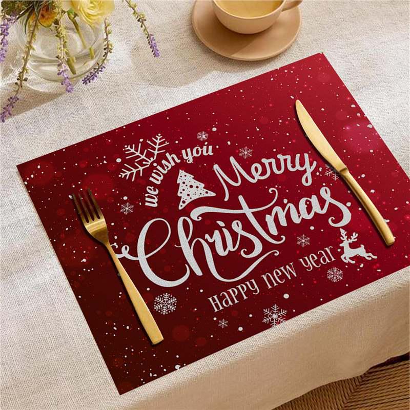 Christmas Digital Print Heat-Resistant Linen Placemat: European and American Birthday Party Table Decor