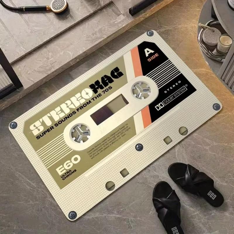 Retro Cassette Tape Pattern Door Mat Living Room Entrance Welcome Mat Bedroom Bathroom Non-slip Floor Mat Balcony Hallway Rugs