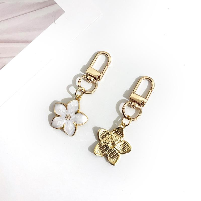 Lovely Sakura Flower Keychain Charm Enamel Pink White Black Women Bag Charms Key Ring Accessories