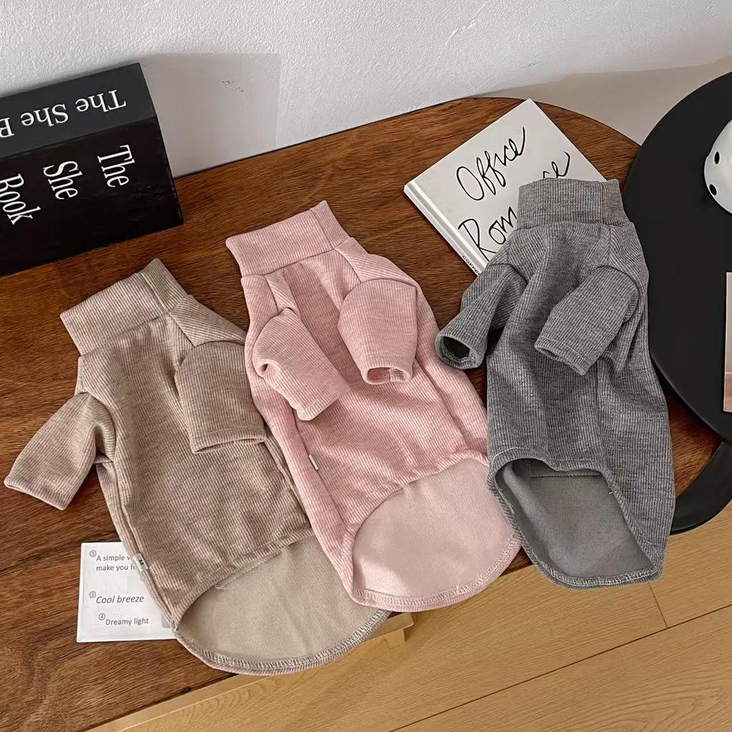 Pet Spring Solid Color Mid Neck Base Shirt Pet Elastic Long Sleeved T-shirt Skin Friendly Breathable Vest Puppy Clothes