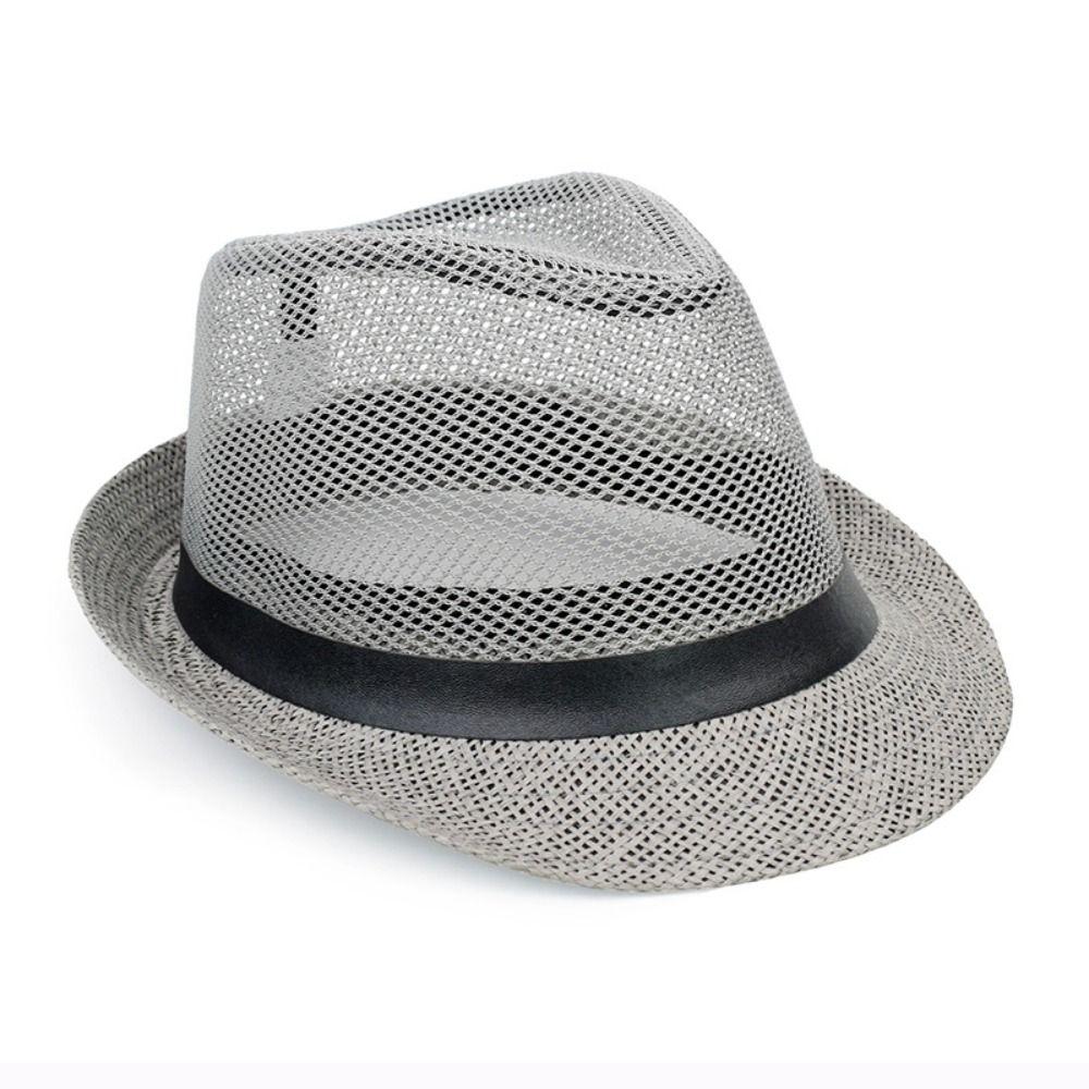 Wide Brim Men Straw Panama Hat Fashion Brethable Sunscreen Summer Beach Cap Mesh Lightweight Sun Cap