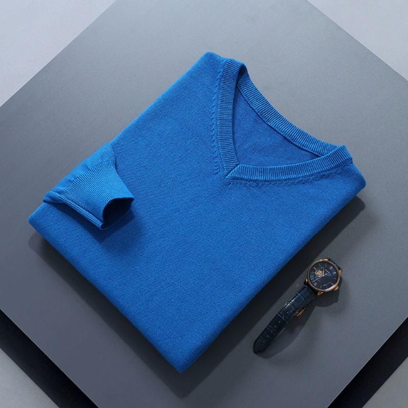 Soft Cashmere Sweater Men'S Clothing Autumn Winter Pullover Business Casual Bottom V-Neck Knitted Woolen Slim Fit Knitwear Male