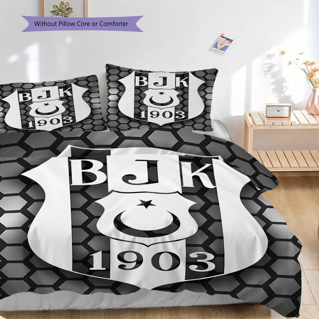 Besiktas logotyp Mönster Sängkläder Täcke Set Påslakan Örngott Heminredning Födelsedagspresent (1 * påslakan + 2 * örngott, utan kärna)