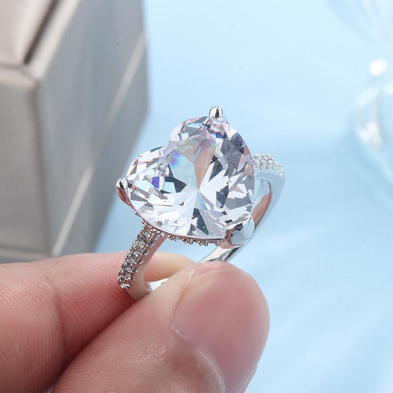 

Роскошное женское кольцо AAAA с голубым цирконием в форме сердца, модное классическое ювелирное украшение, свадебное ювелирное кольцо 8 белый