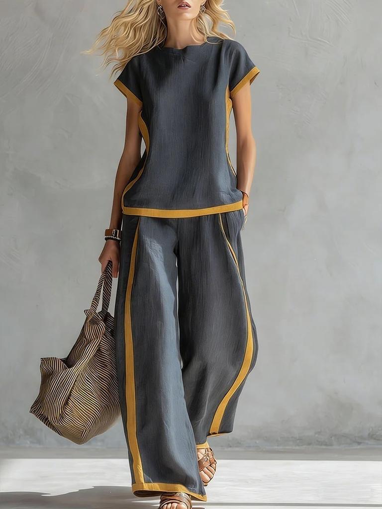 2026 Amazon Spring and Summer Europe and America Cross-border Women's Shirt Top Pants Fashion Casual Pants Women's Two-piece Set