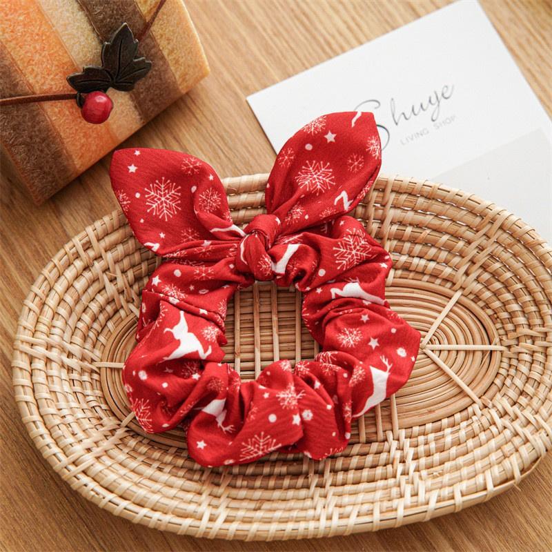 12pcs/pack Merry Christmas Pretty Print Hairbands for Women Girls Thick Ponytail Holder Hair Ties Elastic Hair Bands Accessories