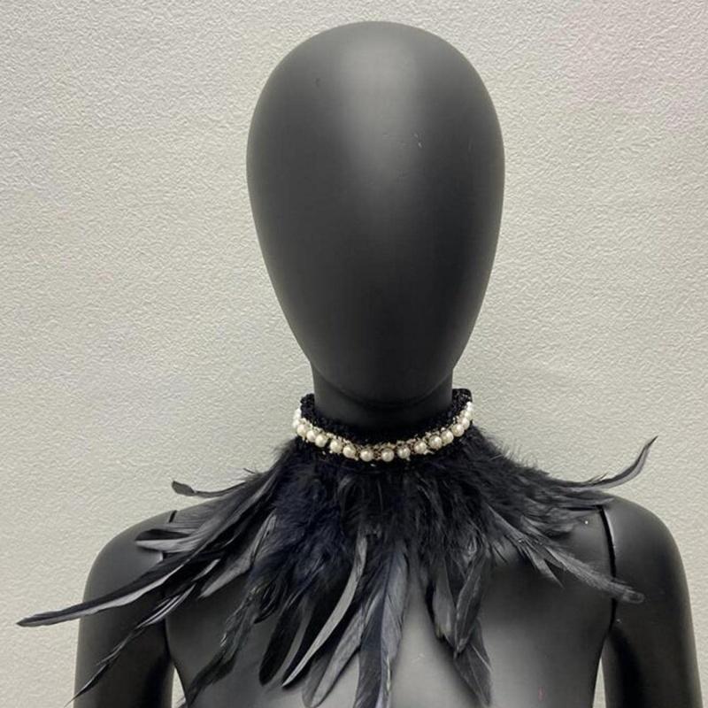 Halloween Dress-up Feather Lace Cape, Black Decorative Shawl for Party, Catwalk and Photoshoot