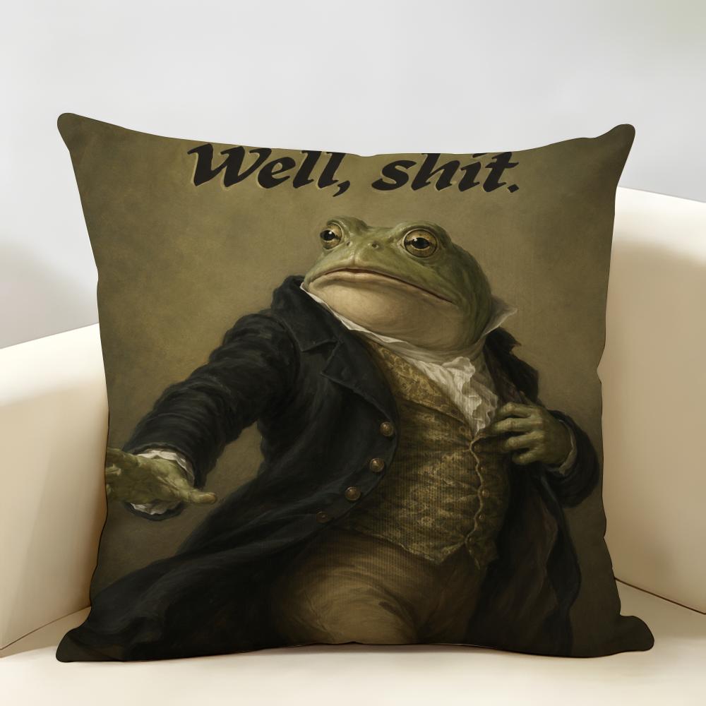 Well Shit Toad Cushion Cover Natural Linen Organic Fabric Double-Sided Printing Breathable For Home Decor