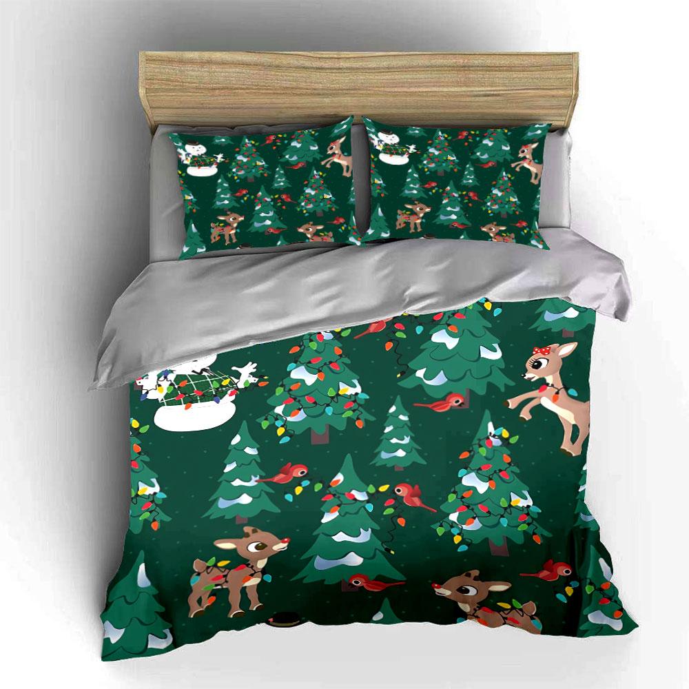 Christmas Deer and Snowman Theme Bedding Duvet Cover Set Duvet Cover Pillowcases (1*Duvet Cover 2*Pillowcases, without duvet insert)