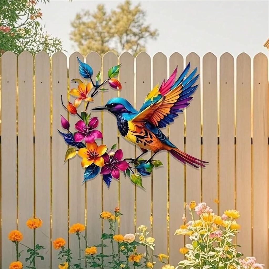 Metal Wall Art Bird and Flower Sculpture Decorative Iron Hanging Wall Decor for Indoor Outdoor Living Room Home Decoration